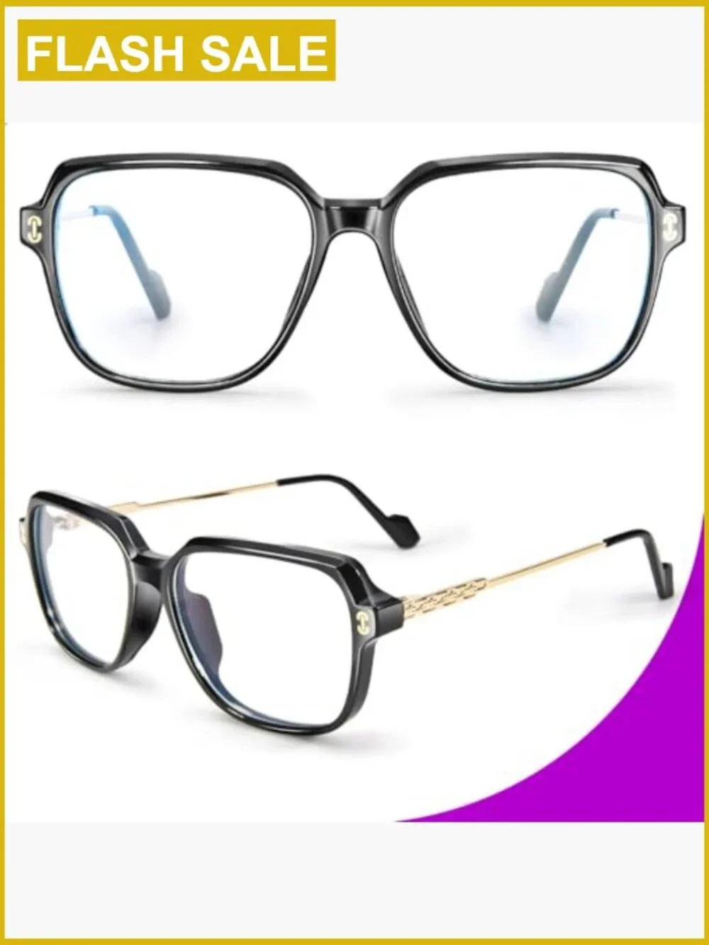 Oversized Square Blue Light Blocking Glasses for Women | Flexible Metal Temples